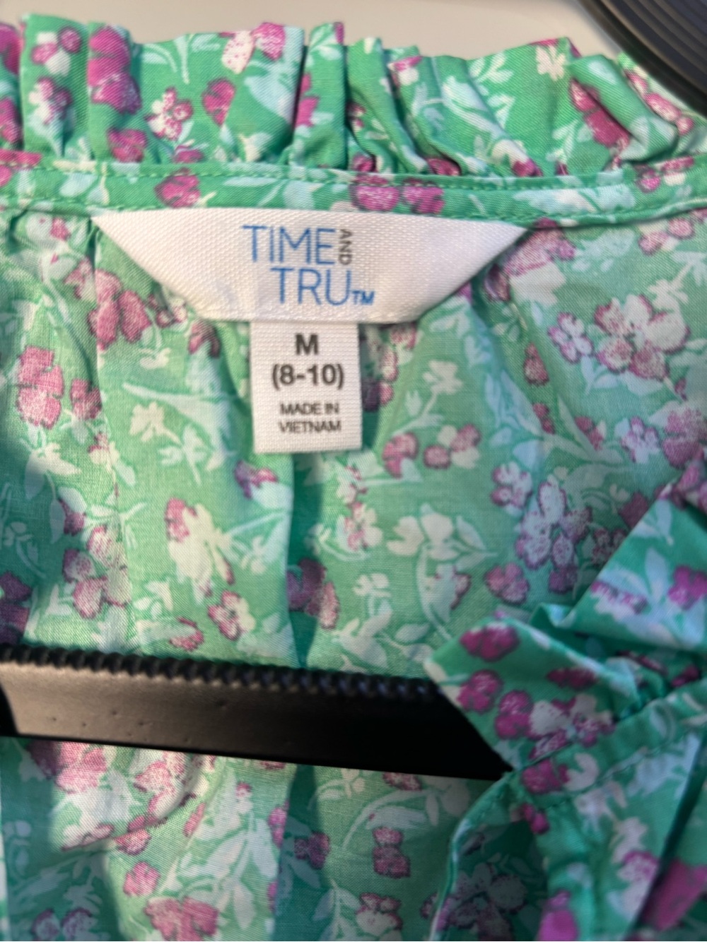 Time and Tru Mint Green Floral Ruffle-Sleeve Mini Dress Sz/8-10 NWT - Picture 5 of 9